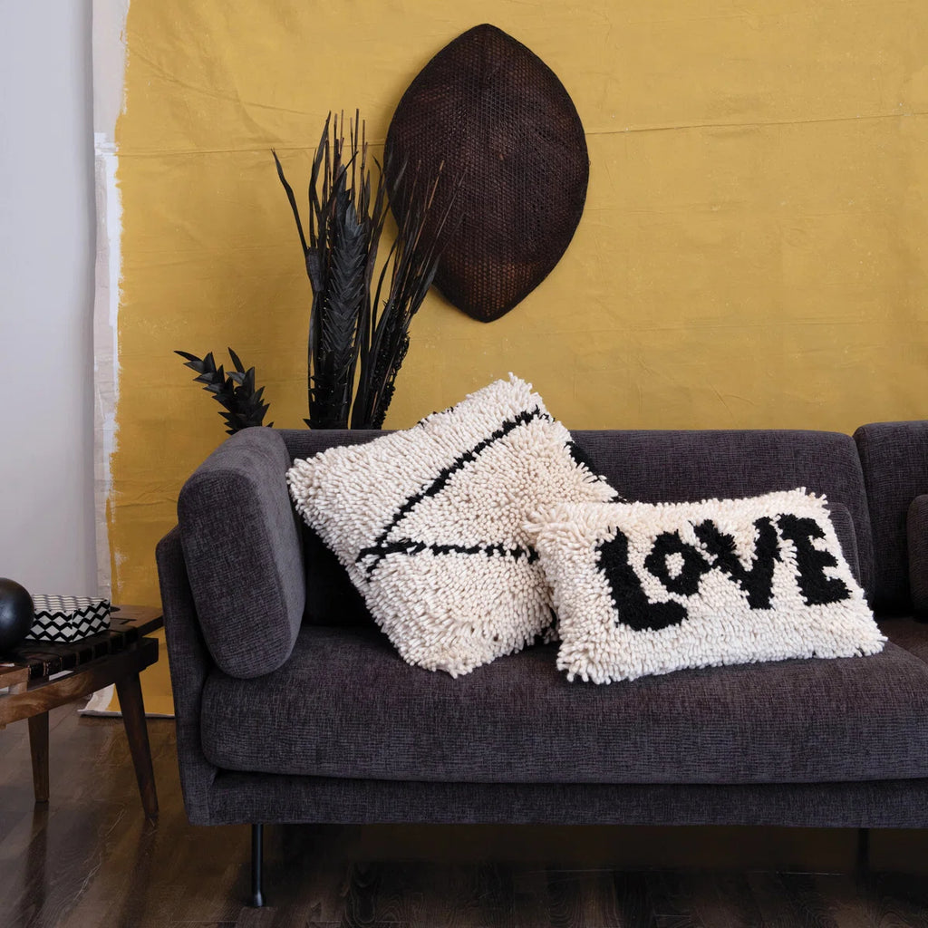 Woven Wool Shag Lumbar Pillow with "Love" Design