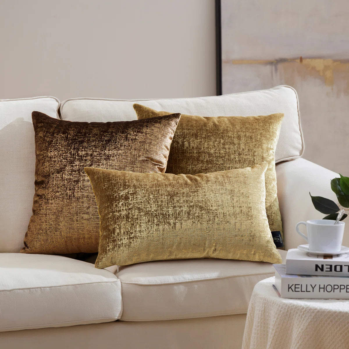 Bronzing Printed Velvet Collection Lumbar Pillow (Set of 2)